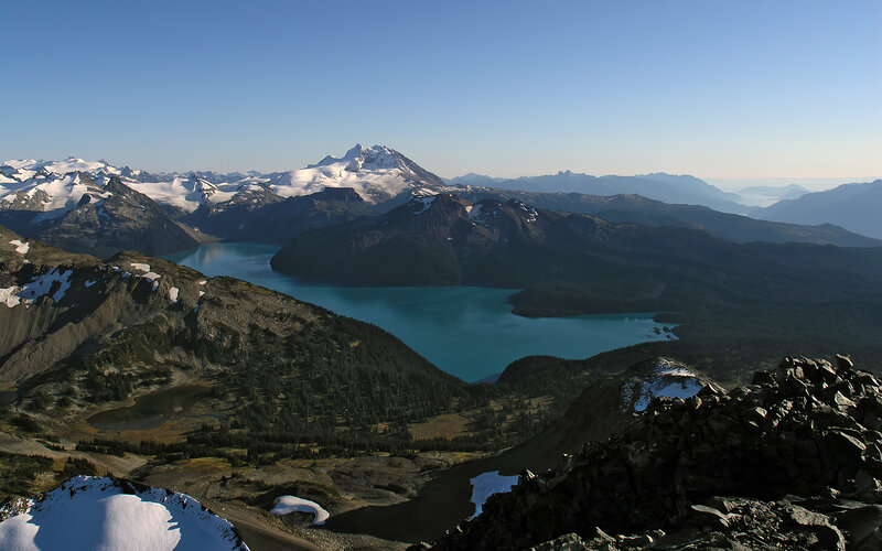 Mountain lake with snow-capped peaks