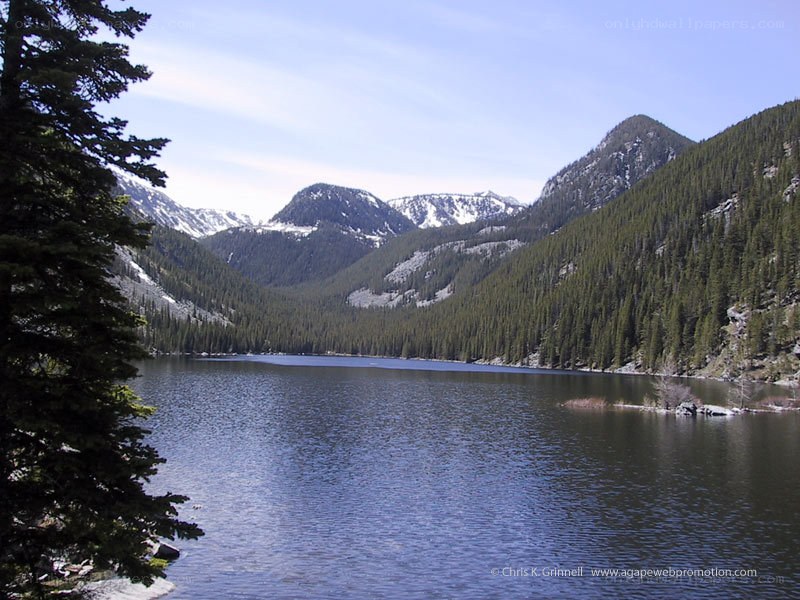 Mountain lake with snow-capped peaks