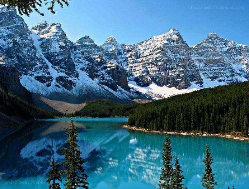 Mountain lake with snow-capped peaks