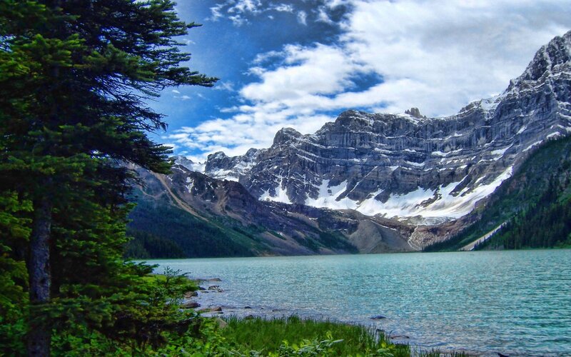 Mountain lake with snow-capped peaks