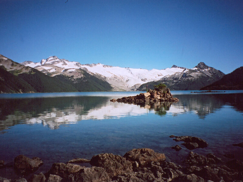Mountain lake with snow-capped peaks