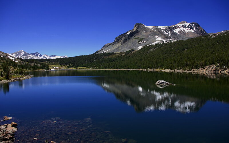 Mountain lake with snow-capped peaks