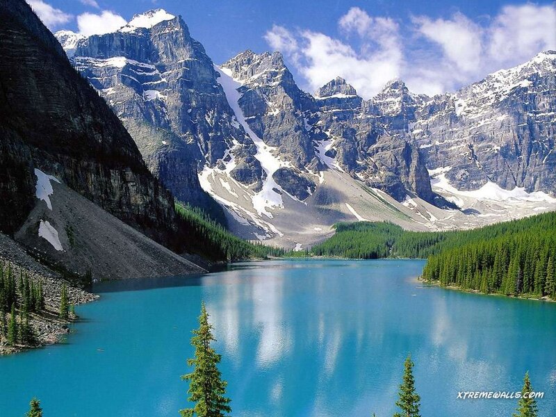 Mountain lake with snow-capped peaks