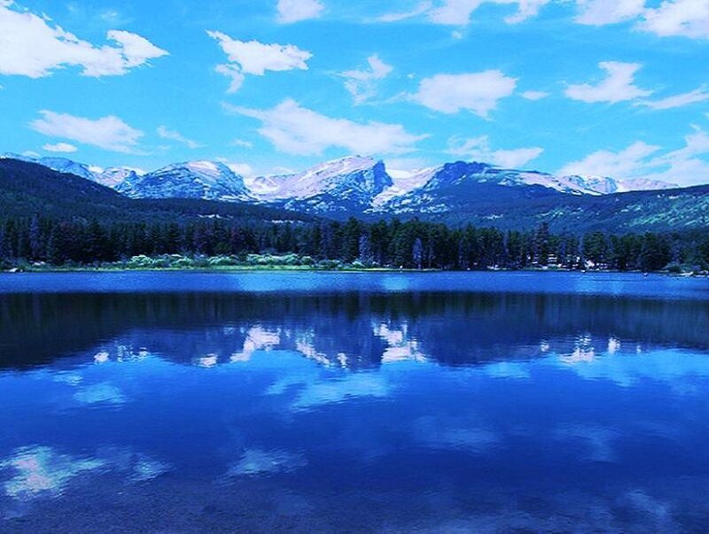 Mountain lake with snow-capped peaks