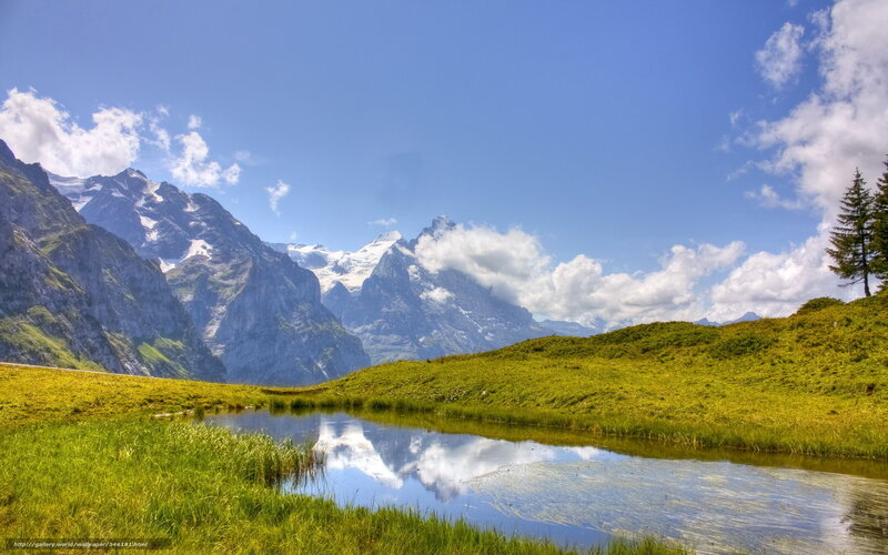 Mountain lake with snow-capped peaks