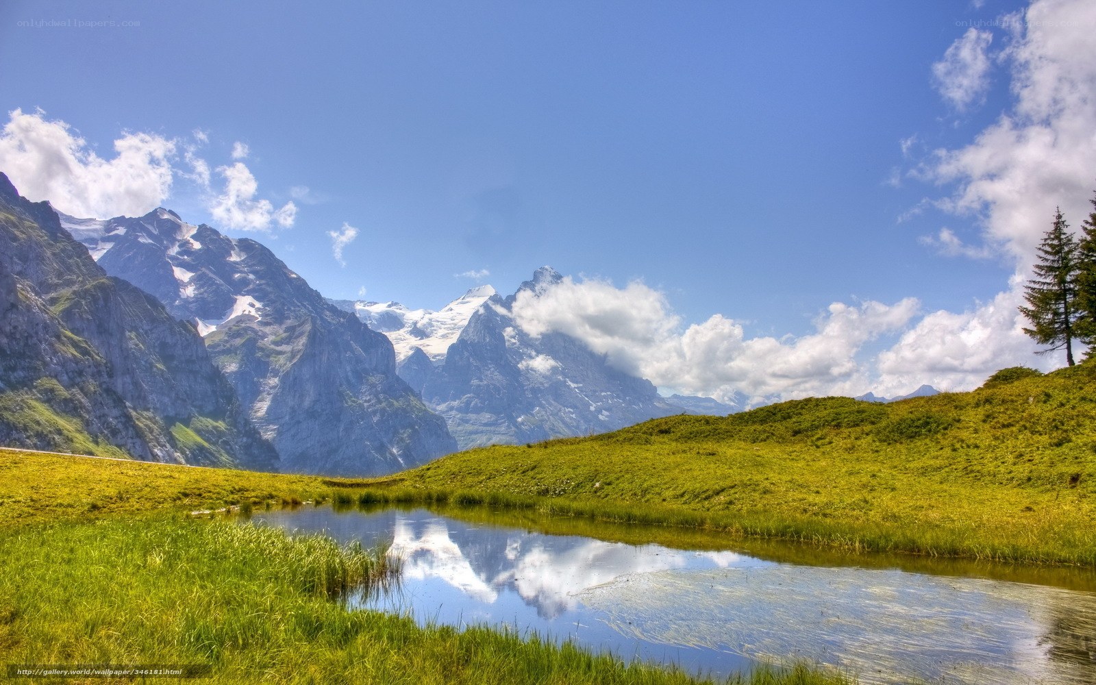 Mountain lake with snow-capped peaks