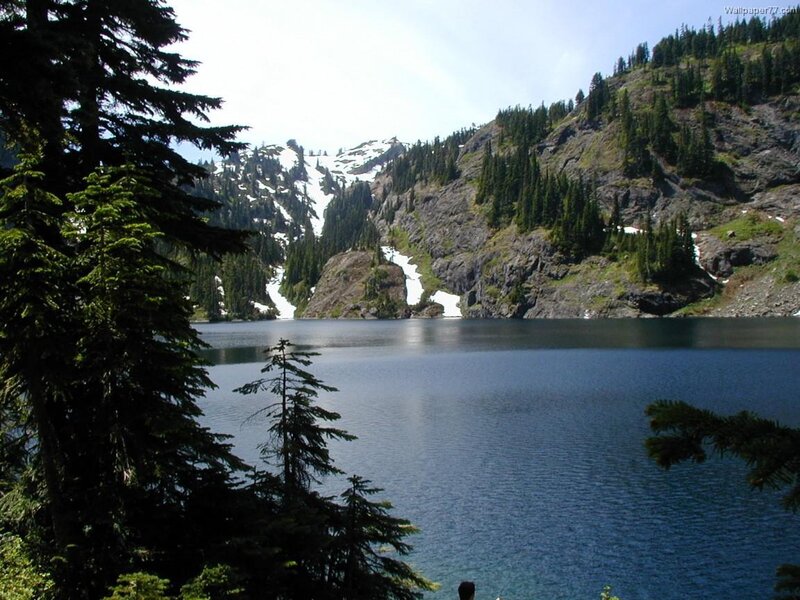 Mountain lake with snow-capped peaks
