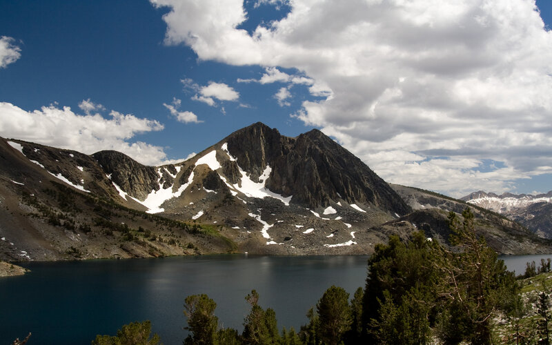 Mountain lake with snow-capped peaks