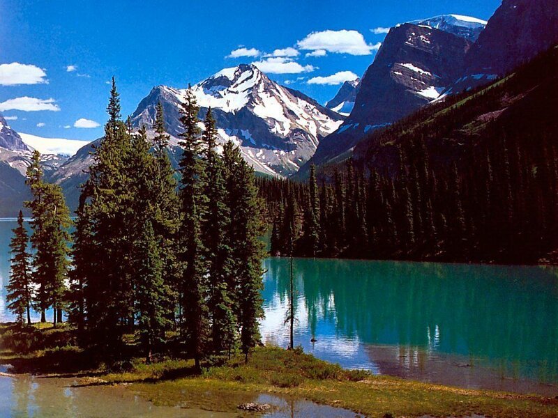 Mountain lake with snow-capped peaks