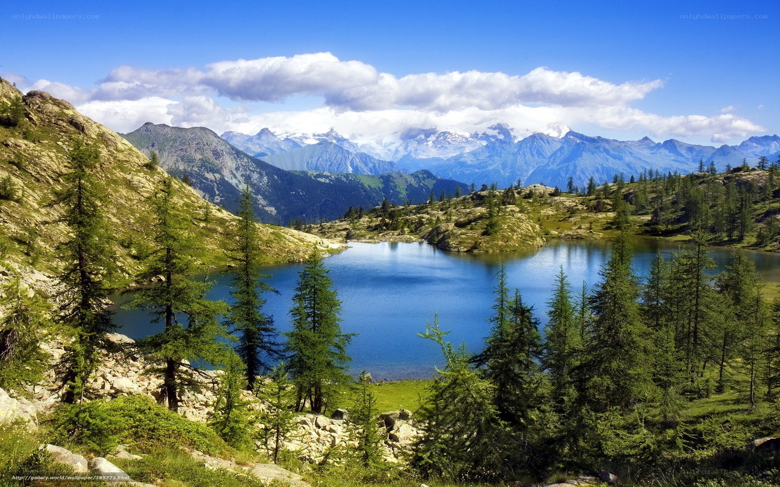 Mountain lake with snow-capped peaks