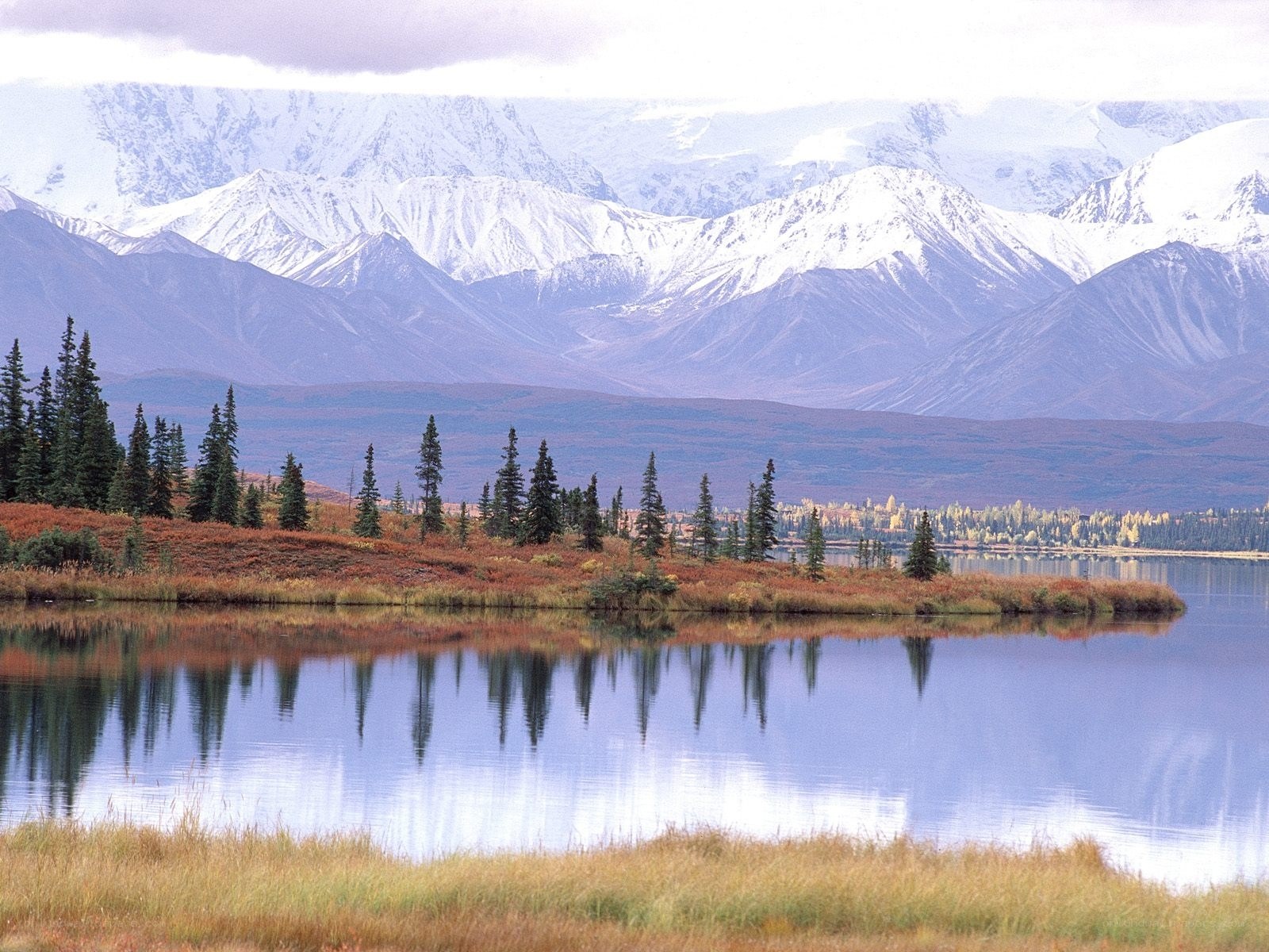 Mountain lake with snow-capped peaks