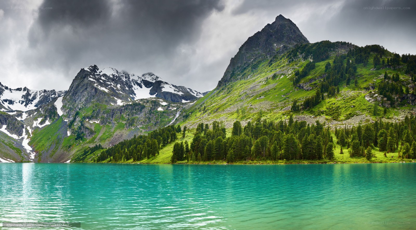 Mountain lake with snow-capped peaks