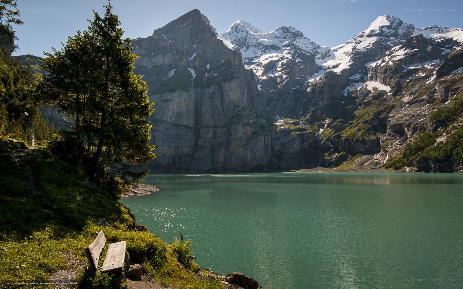 Mountain lake with snow-capped peaks