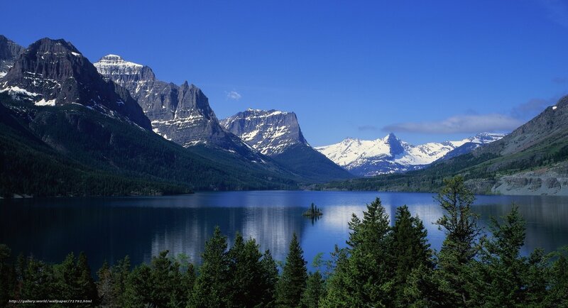 Mountain lake with snow-capped peaks
