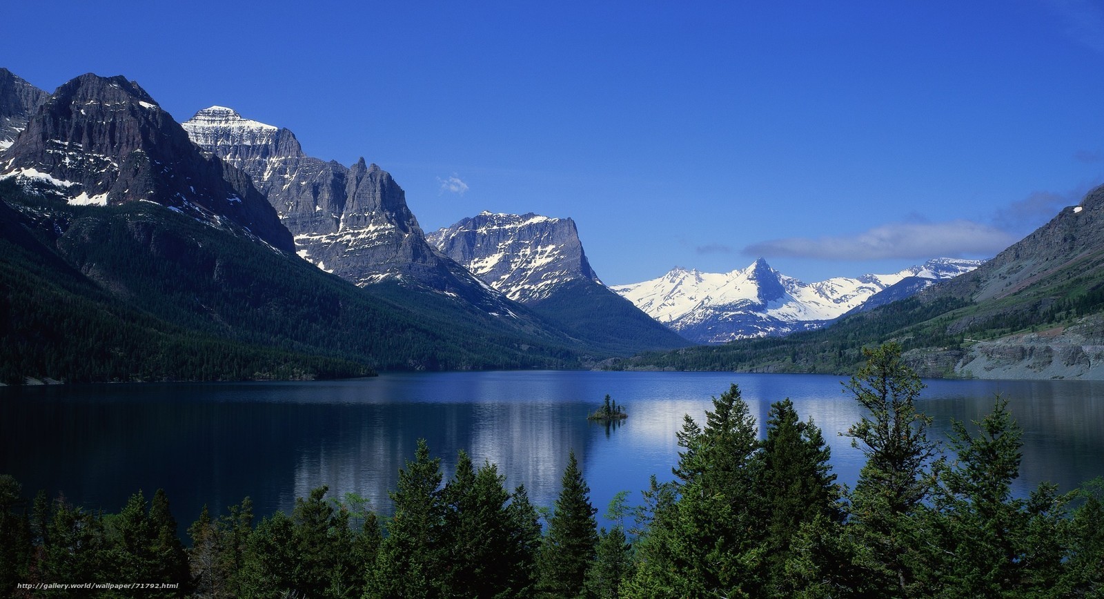 Mountain lake with snow-capped peaks