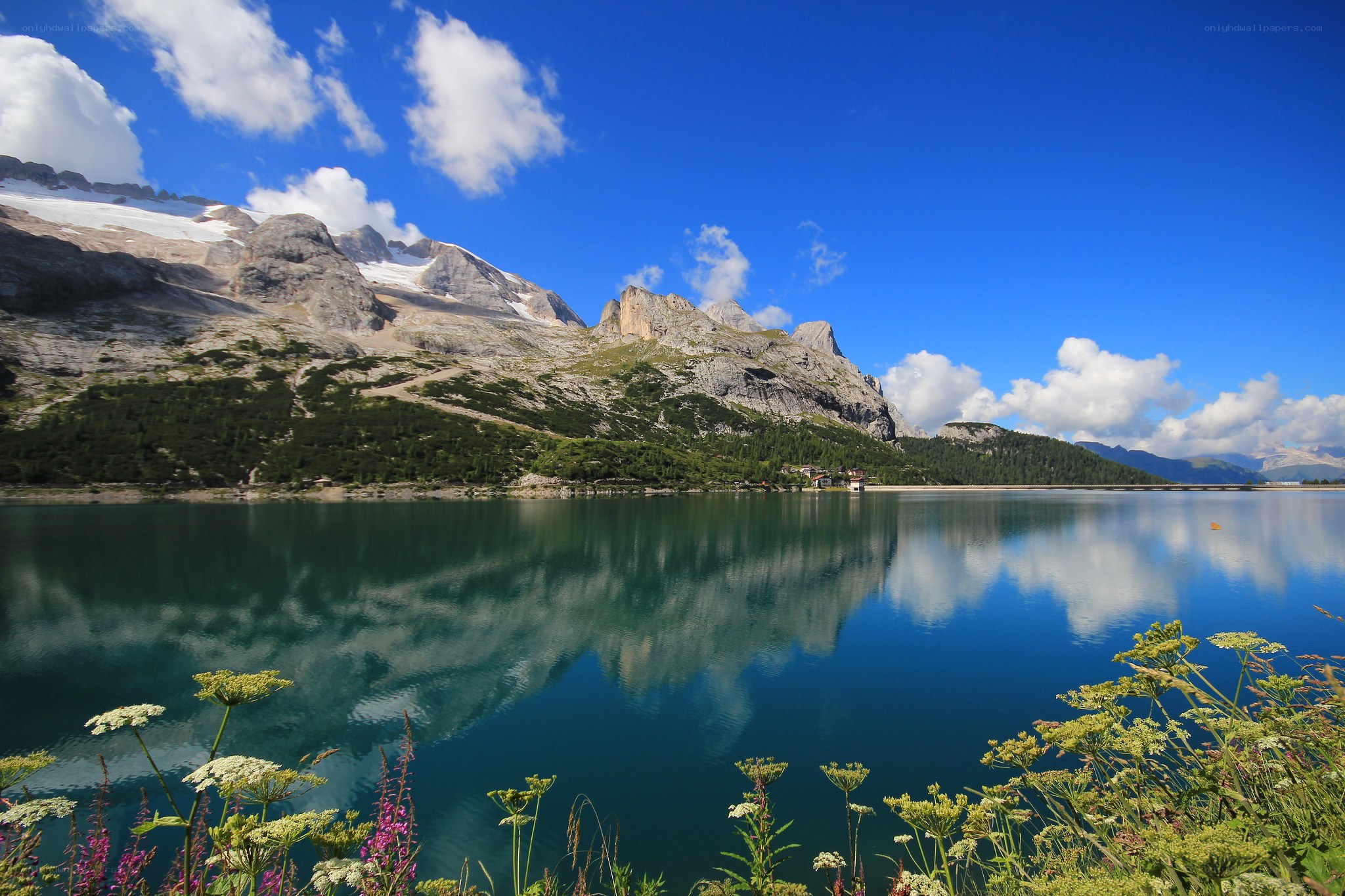 Mountain lake with snow-capped peaks