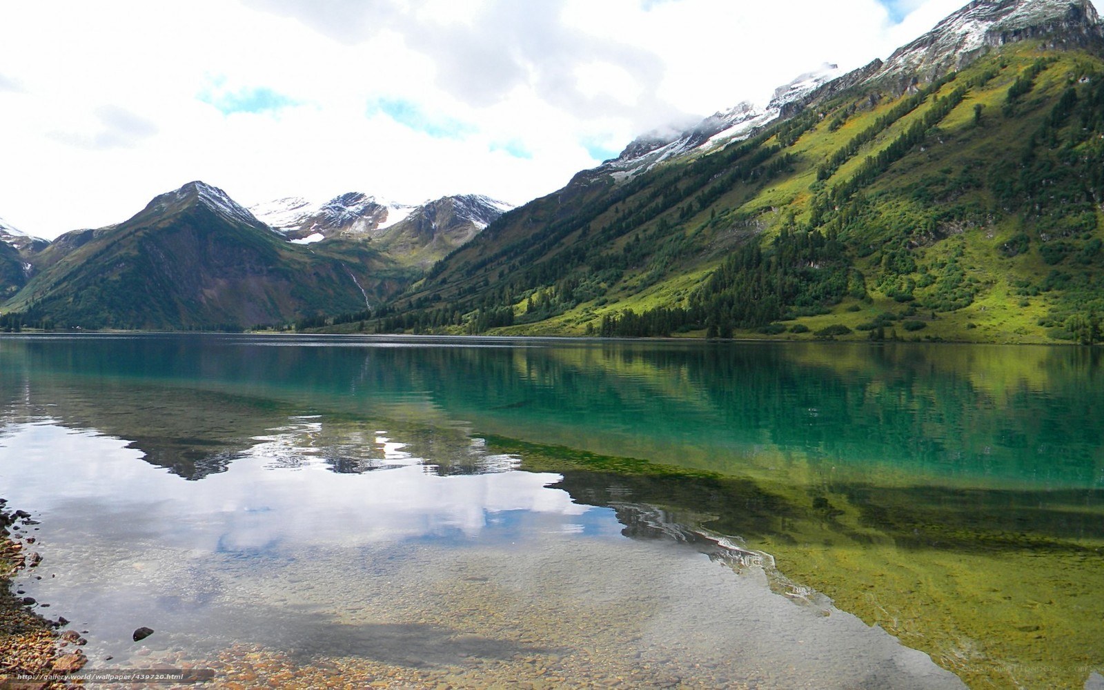 Mountain lake with snow-capped peaks