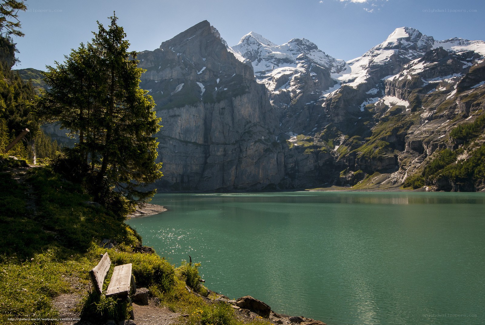 Mountain lake with snow-capped peaks
