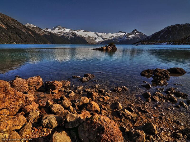 Mountain lake with snow-capped peaks