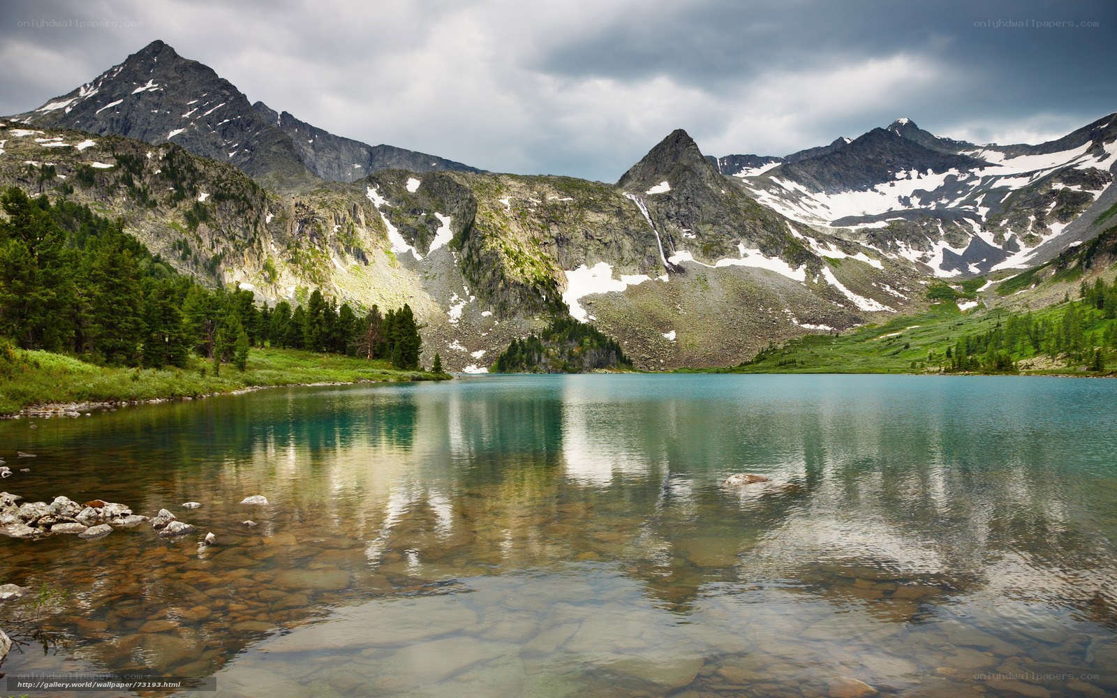 Mountain lake with snow-capped peaks