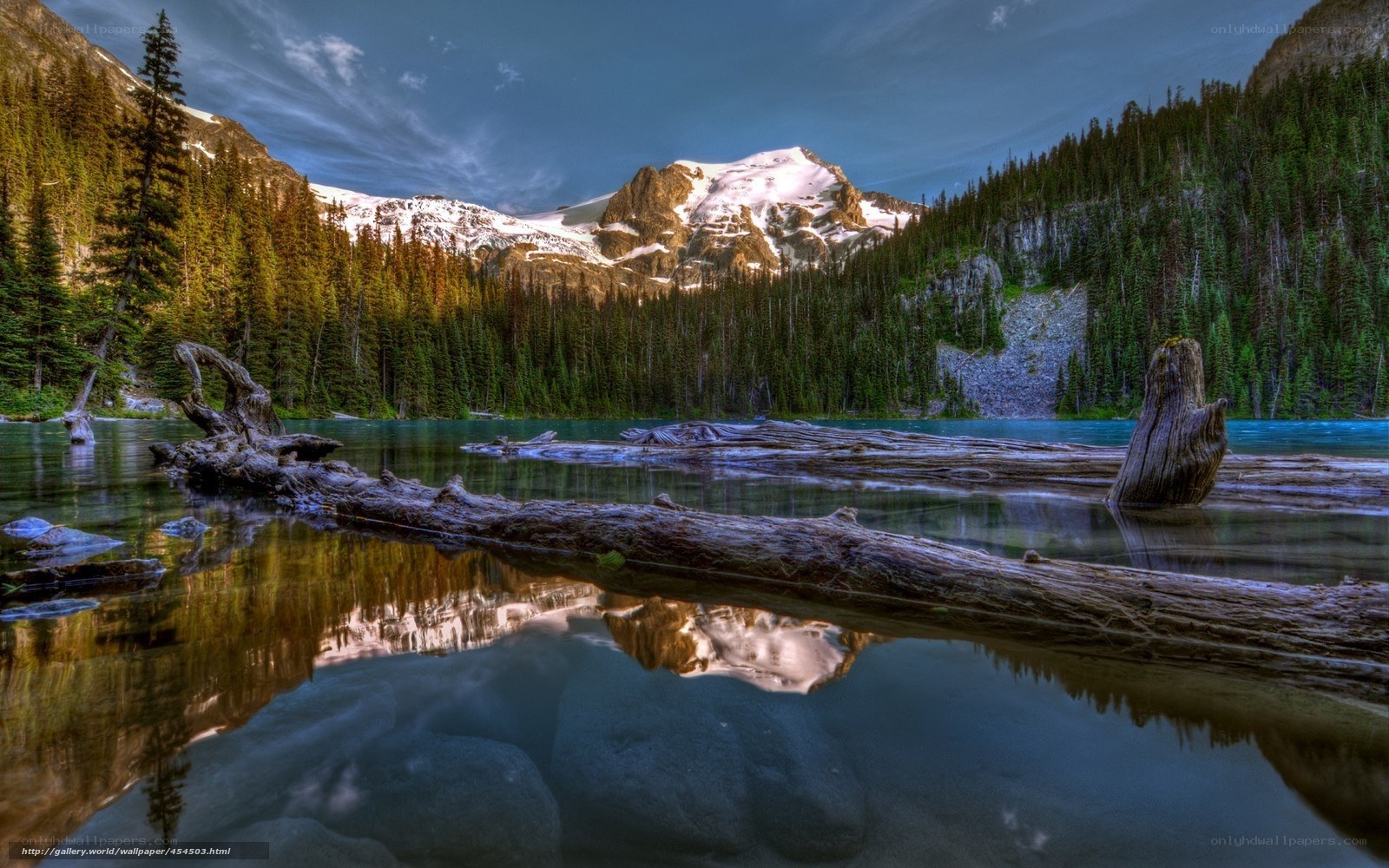 Mountain lake with snow-capped peaks