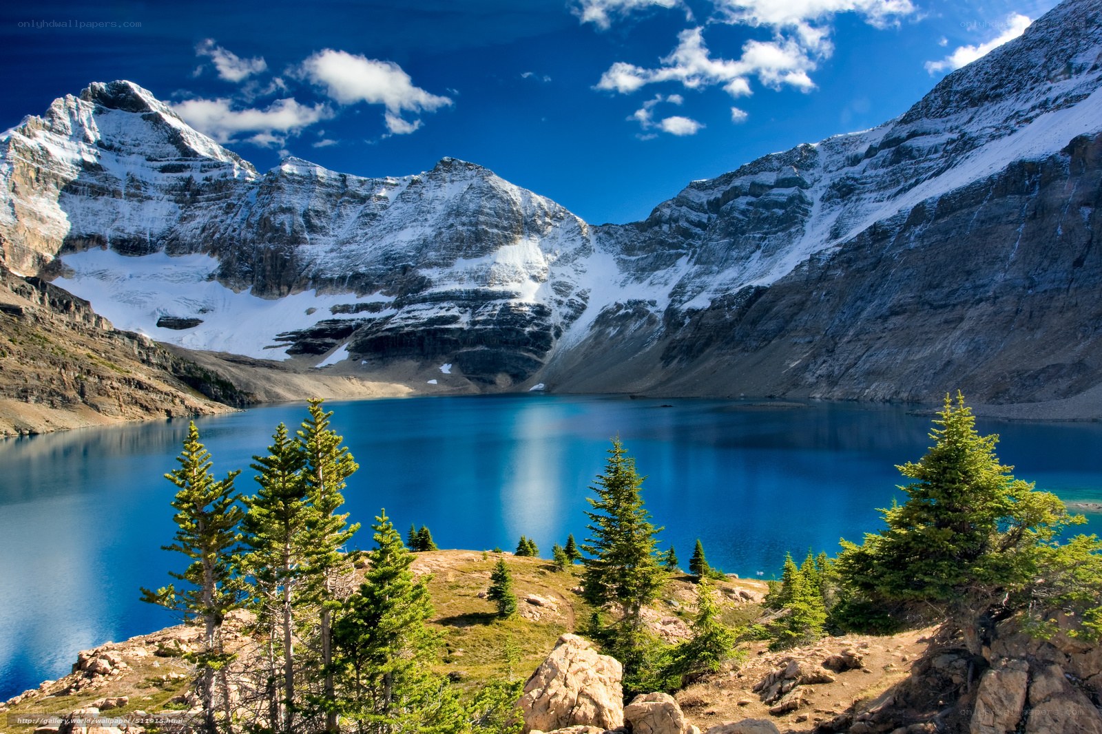 Mountain lake with snow-capped peaks