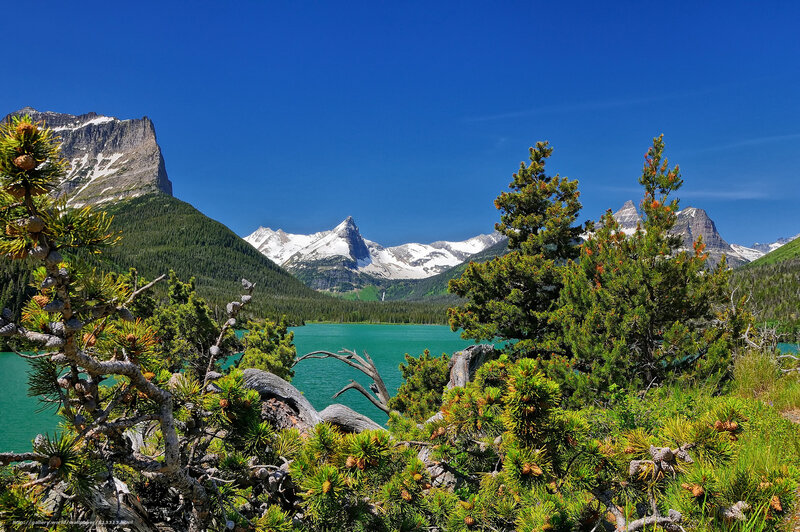 Mountain lake with snow-capped peaks