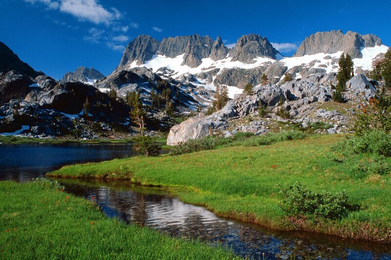 Mountain lake with snow-capped peaks