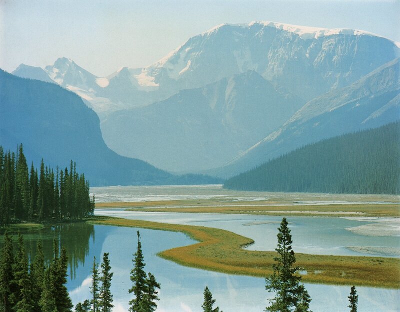 Mountain lake with snow-capped peaks