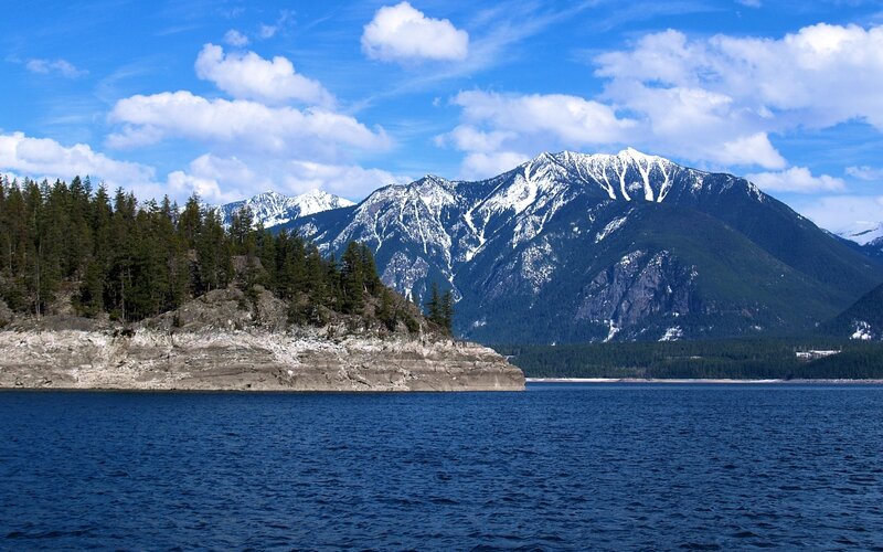 Mountain lake with snow-capped peaks