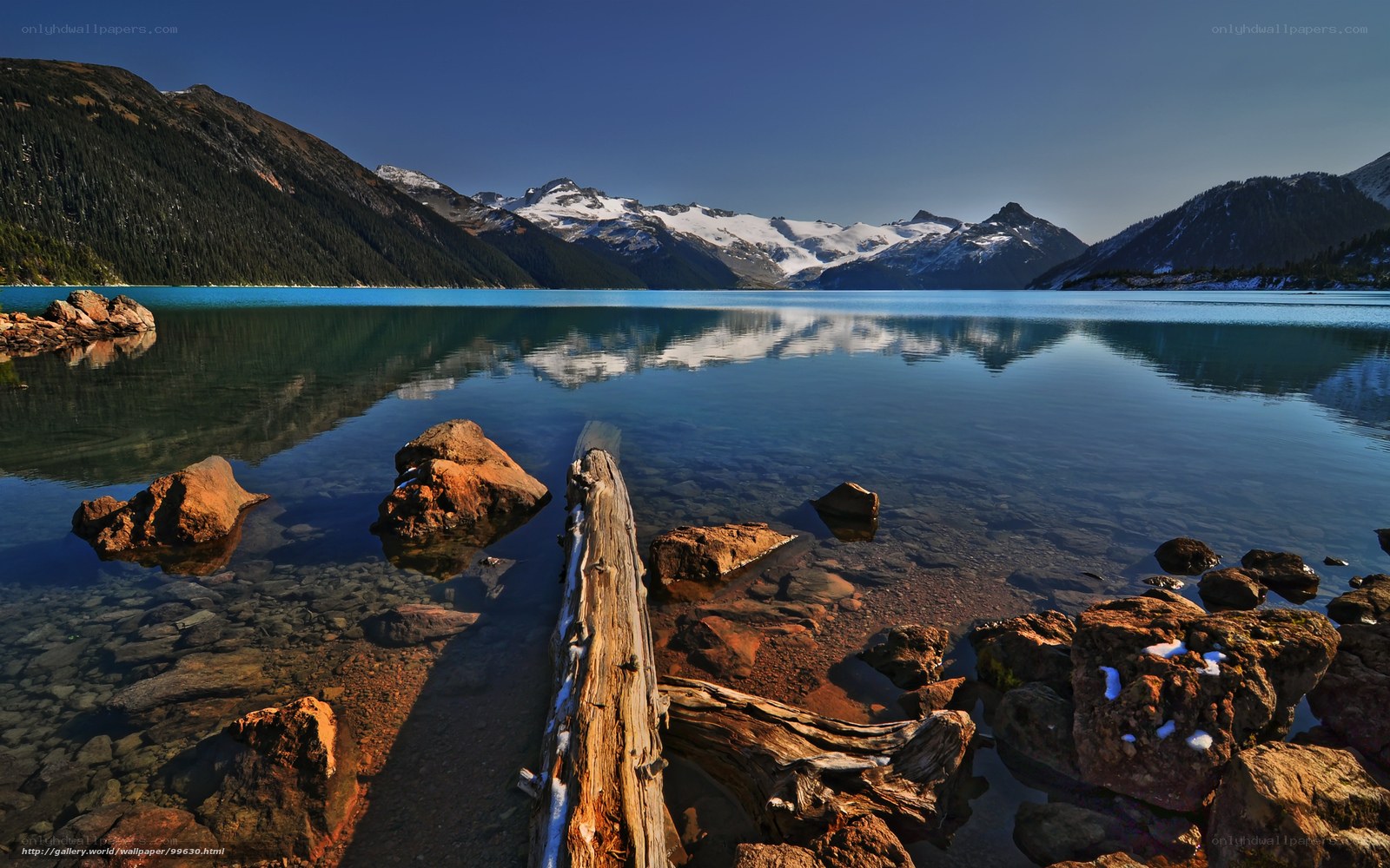 Mountain lake with snow-capped peaks