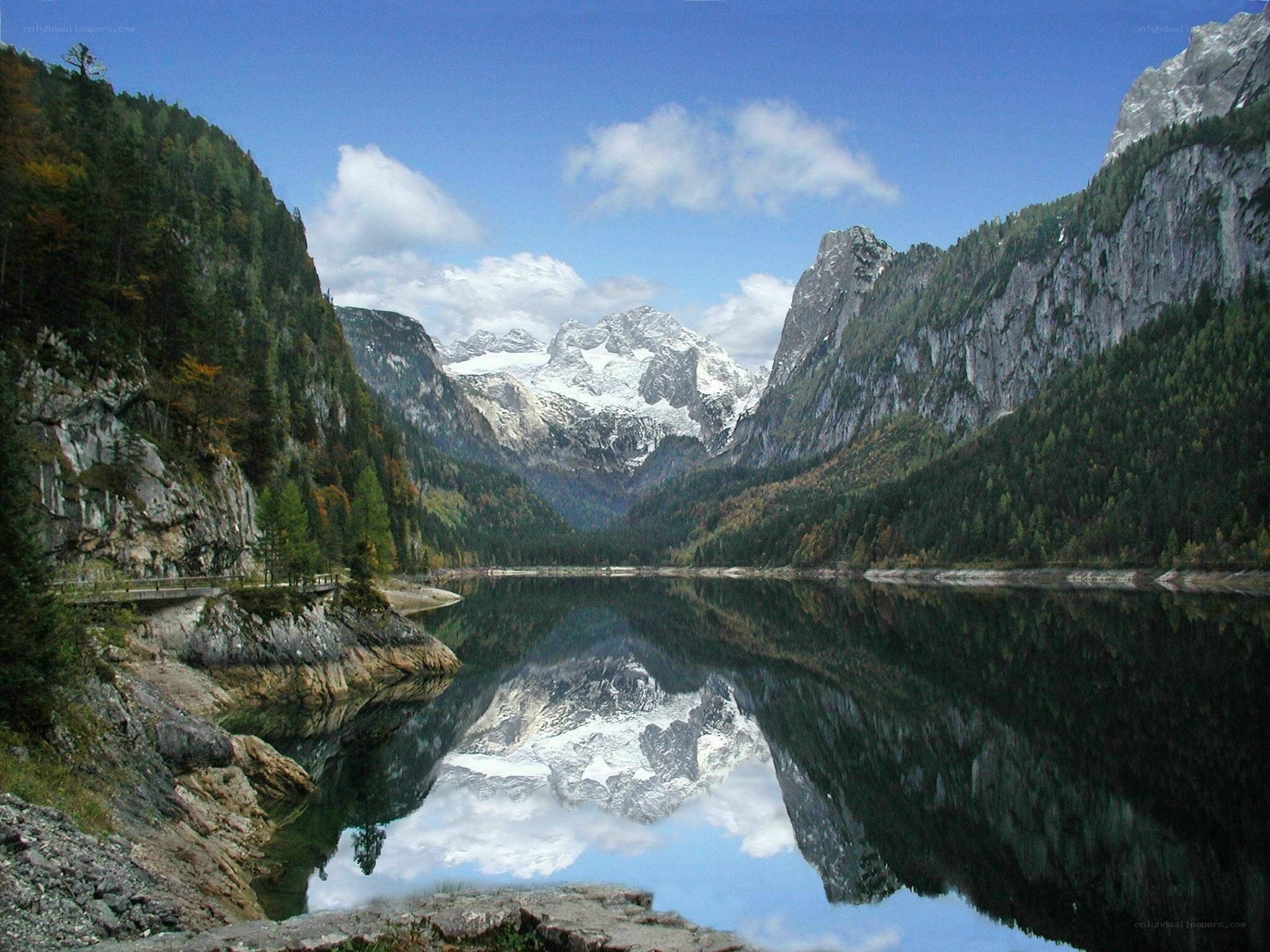 Mountain lake with snow-capped peaks