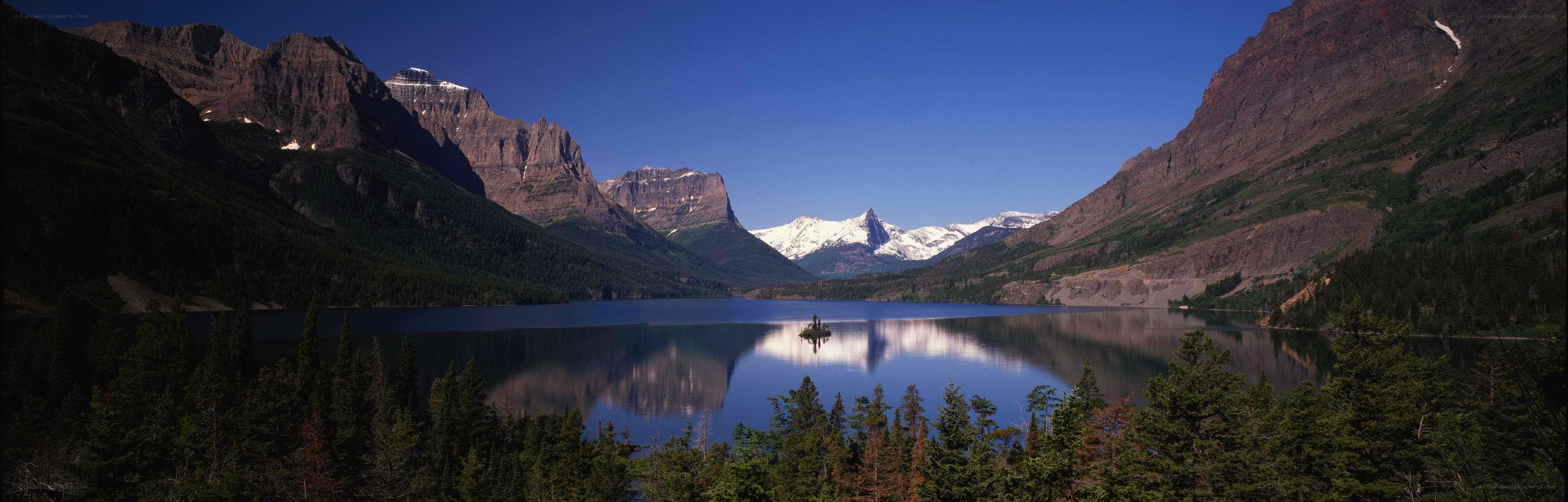 mountain lake with snow-capped peaks