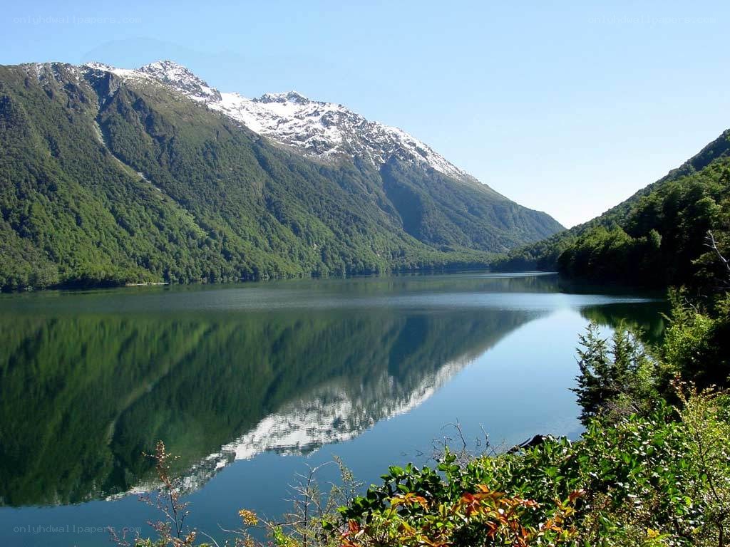 Mountain lake with snow-capped peaks