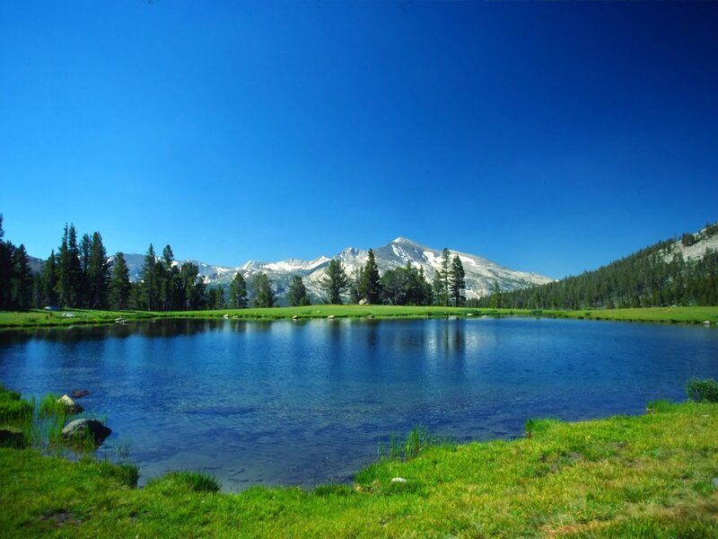 Mountain lake with snow-capped peaks