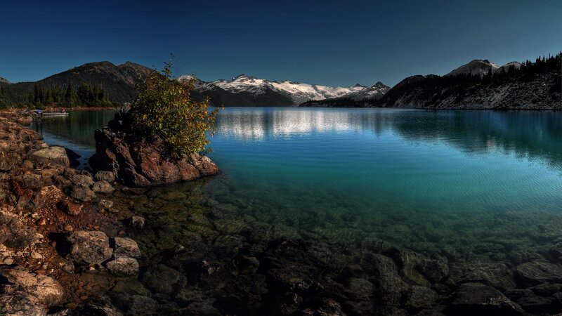 Mountain lake with snow-capped peaks
