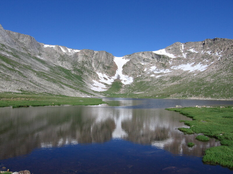 mountain lake with snow-capped peaks