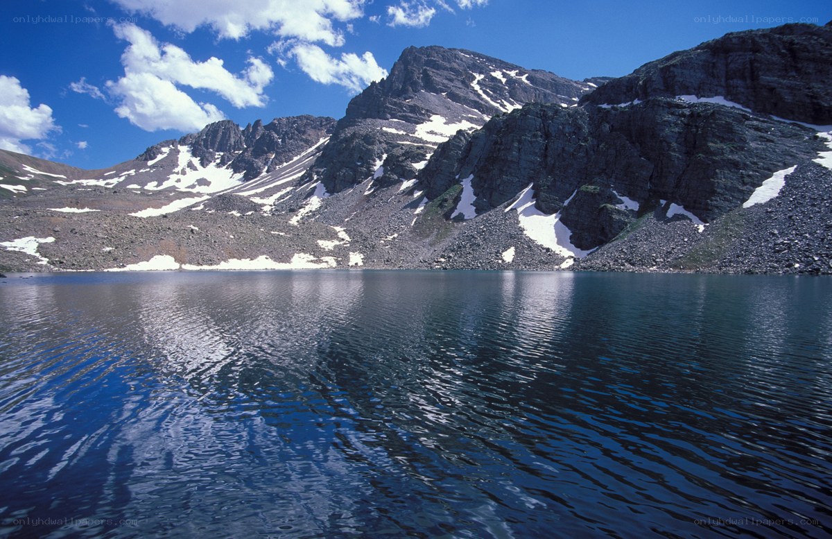 Mountain lake with snow-capped peaks