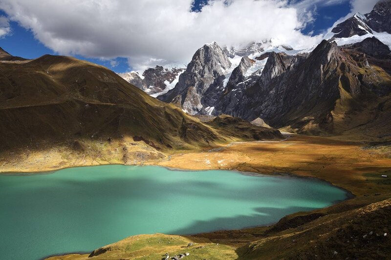 Mountain Lake with Snow-capped Peaks — Blue, Dramatic