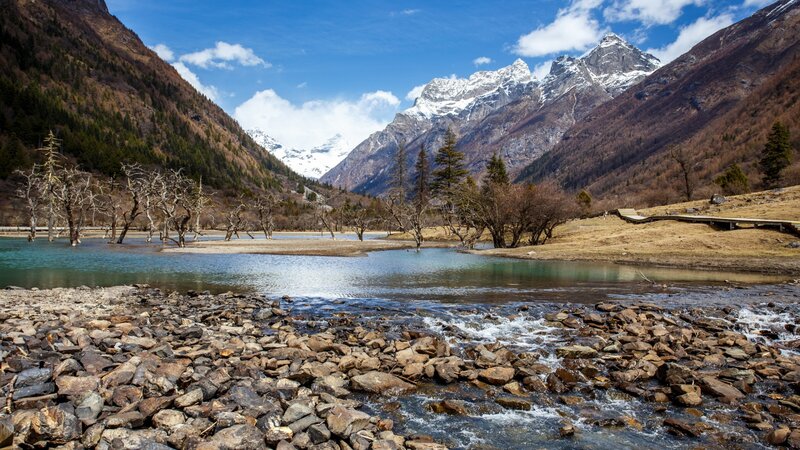 Mountain Lake with Snow-capped Peaks — Blue
