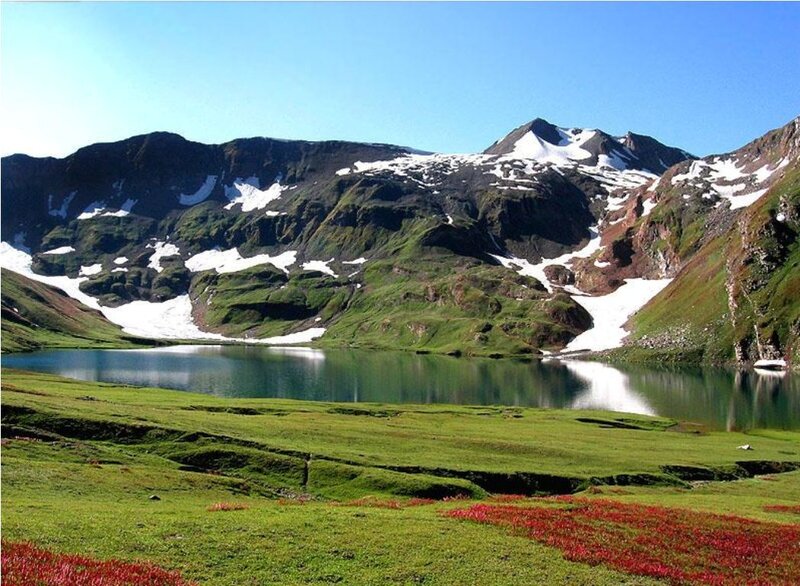 Mountain Lake with Snow — Green, Serene, Summer
