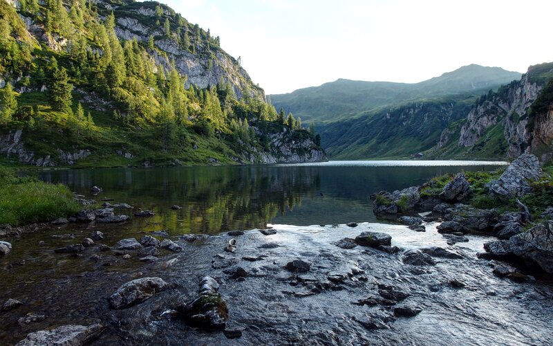 Mountain lake with stream