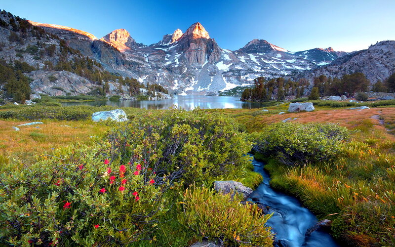 Mountain Lake with Stream — Green, Serene, Morning