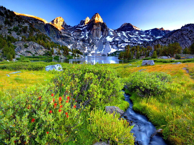 Mountain Lake with Stream — Green, Serene