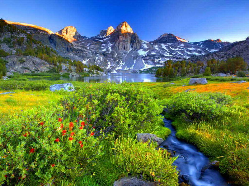 Mountain Lake with Stream — Green