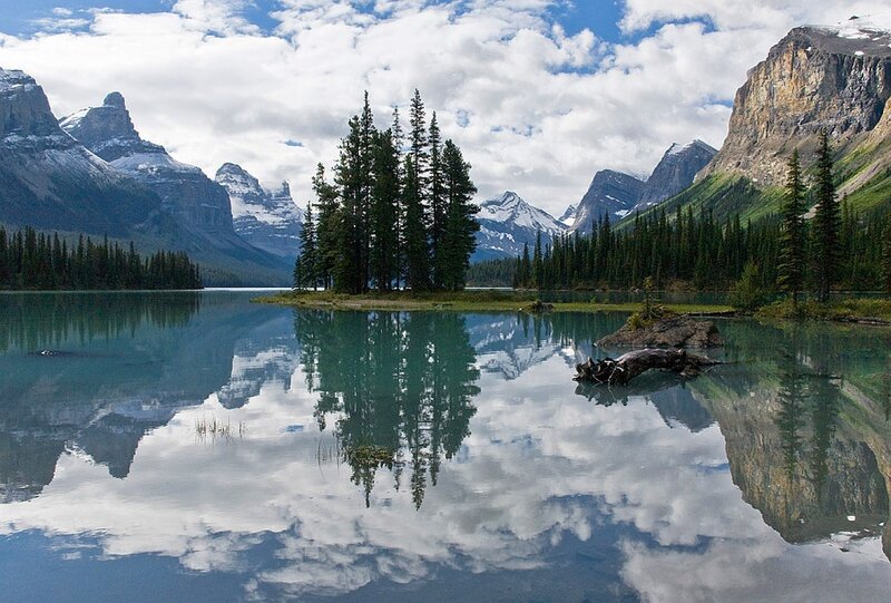 Mountain lake with tree reflection