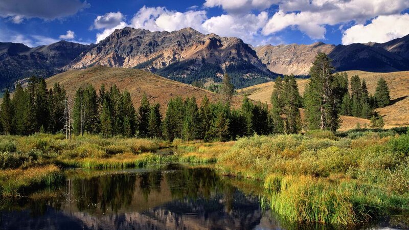 Mountain Lake with Trees — Blue, Serene, Afternoon, Photograph, Mountains, Pond