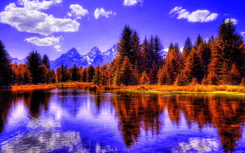 Mountain Lake with Trees — Blue, Serene, Autumn
