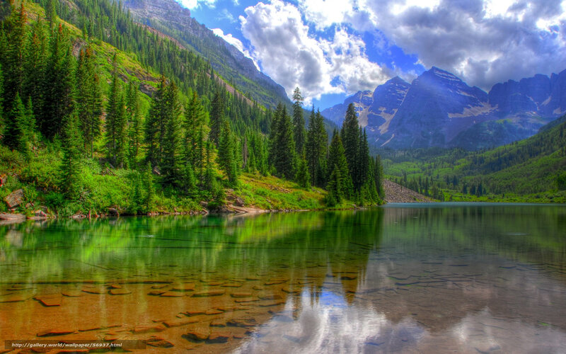 Mountain Lake with Trees — Green, Serene, Afternoon, Photograph, Mountains
