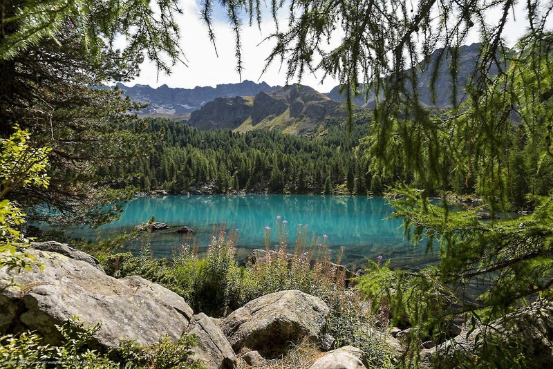 Mountain lake with turquoise water